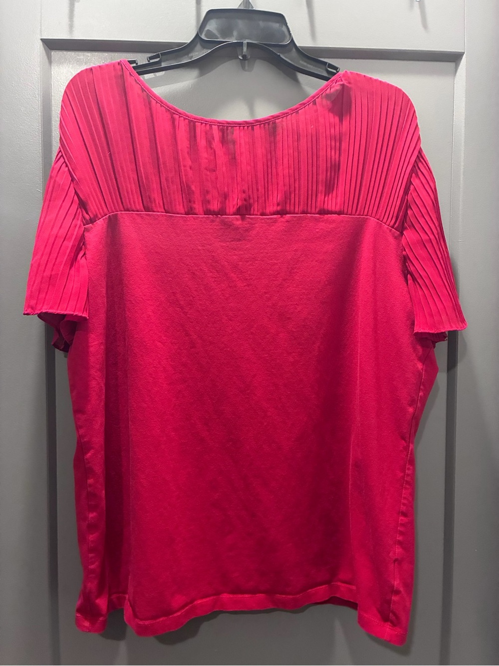 Lauren Ralph Lauren Bright Pink Pleated Yoke Short Sleeve Top